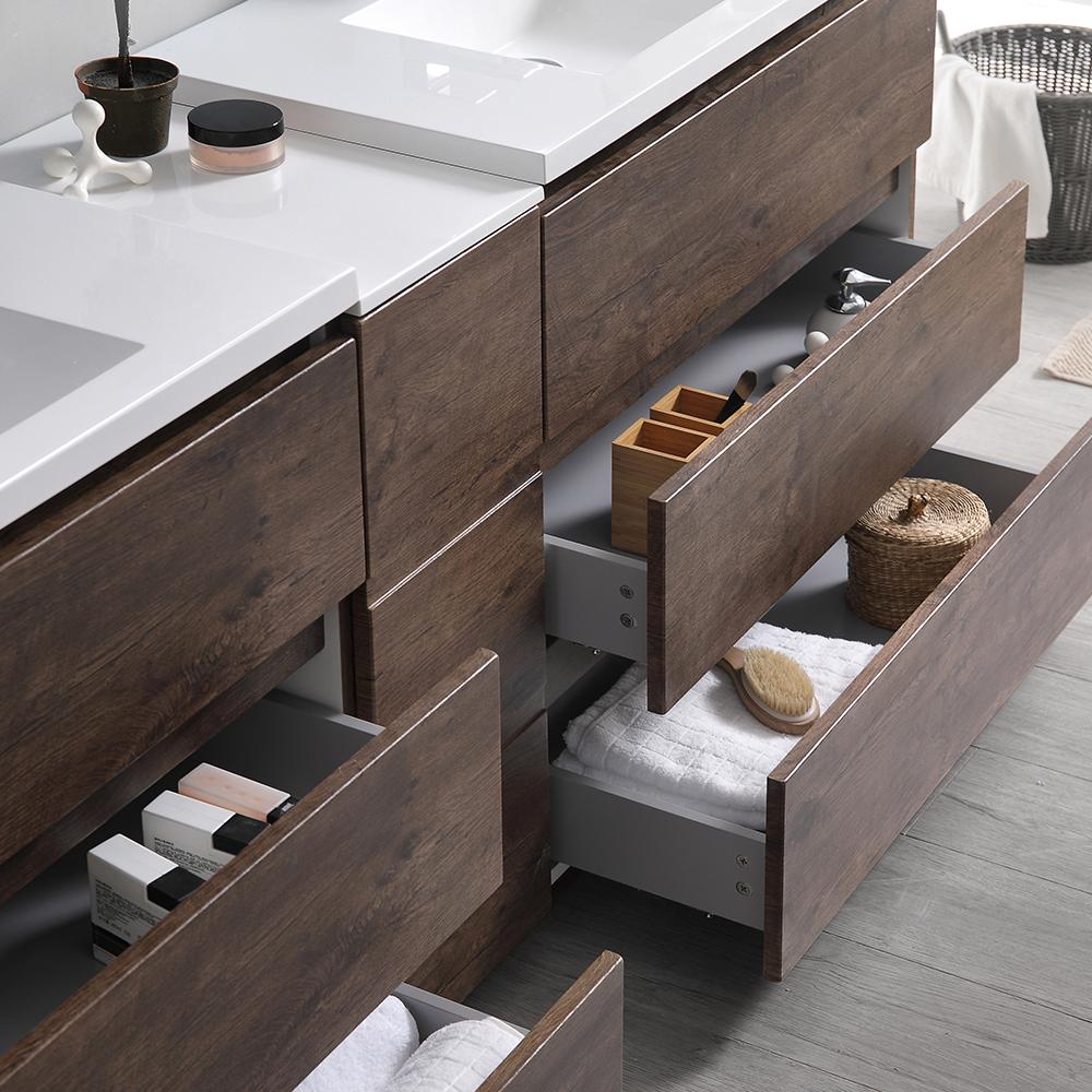 Fresca Lazzaro 84" Rosewood Free Standing Double Sink Modern Bathroom Vanity w/ Medicine Cabinet
