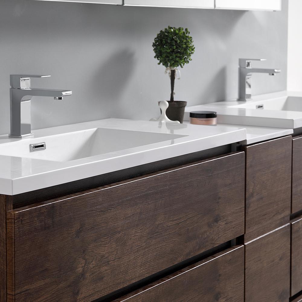 Fresca Lazzaro 84" Rosewood Free Standing Double Sink Modern Bathroom Vanity w/ Medicine Cabinet