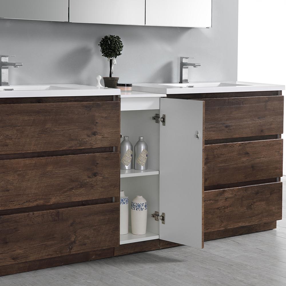 Fresca Lazzaro 84" Rosewood Free Standing Double Sink Modern Bathroom Vanity w/ Medicine Cabinet