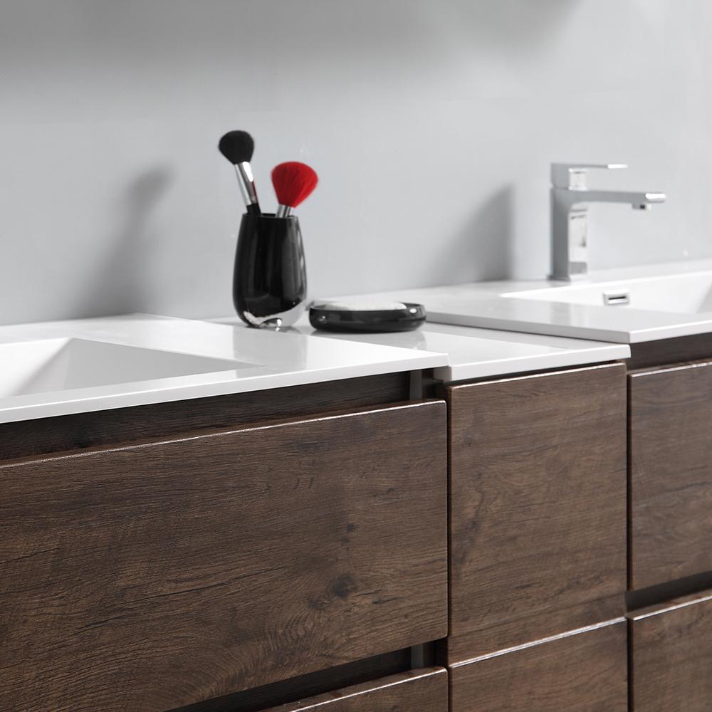 Fresca Lazzaro 84" Rosewood Free Standing Double Sink Modern Bathroom Vanity w/ Medicine Cabinet