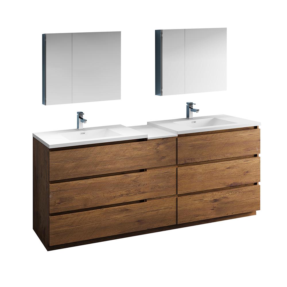 Fresca Lazzaro 84" Rosewood Free Standing Double Sink Modern Bathroom Vanity w/ Medicine Cabinet