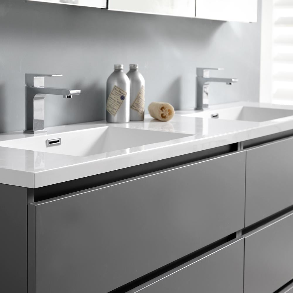 Fresca Lazzaro 72" Gray Free Standing Double Sink Modern Bathroom Vanity w/ Medicine Cabinet