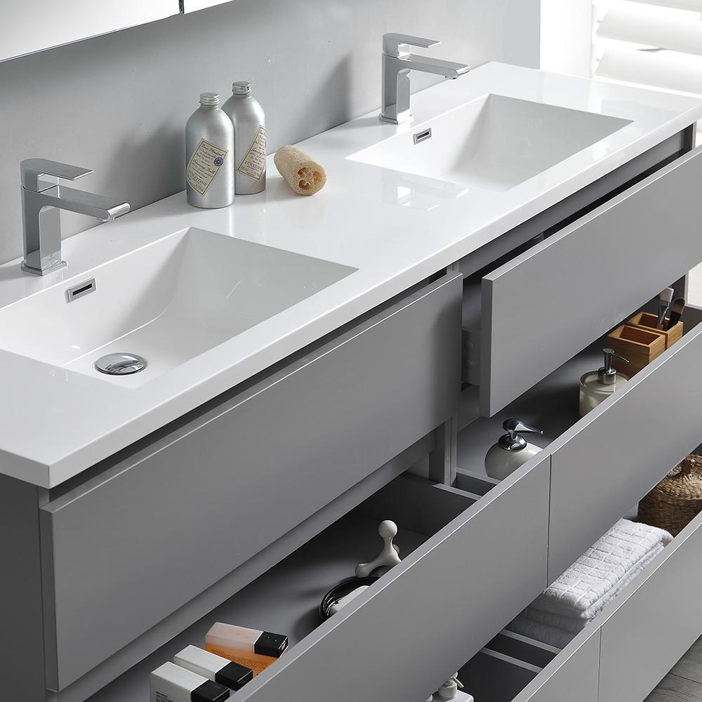 Fresca Lazzaro 72" Gray Free Standing Double Sink Modern Bathroom Vanity w/ Medicine Cabinet
