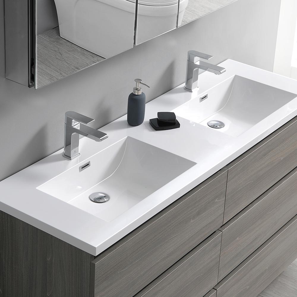 Fresca Lazzaro 72" Gray Wood Free Standing Double Sink Modern Bathroom Vanity w/ Medicine Cabinet