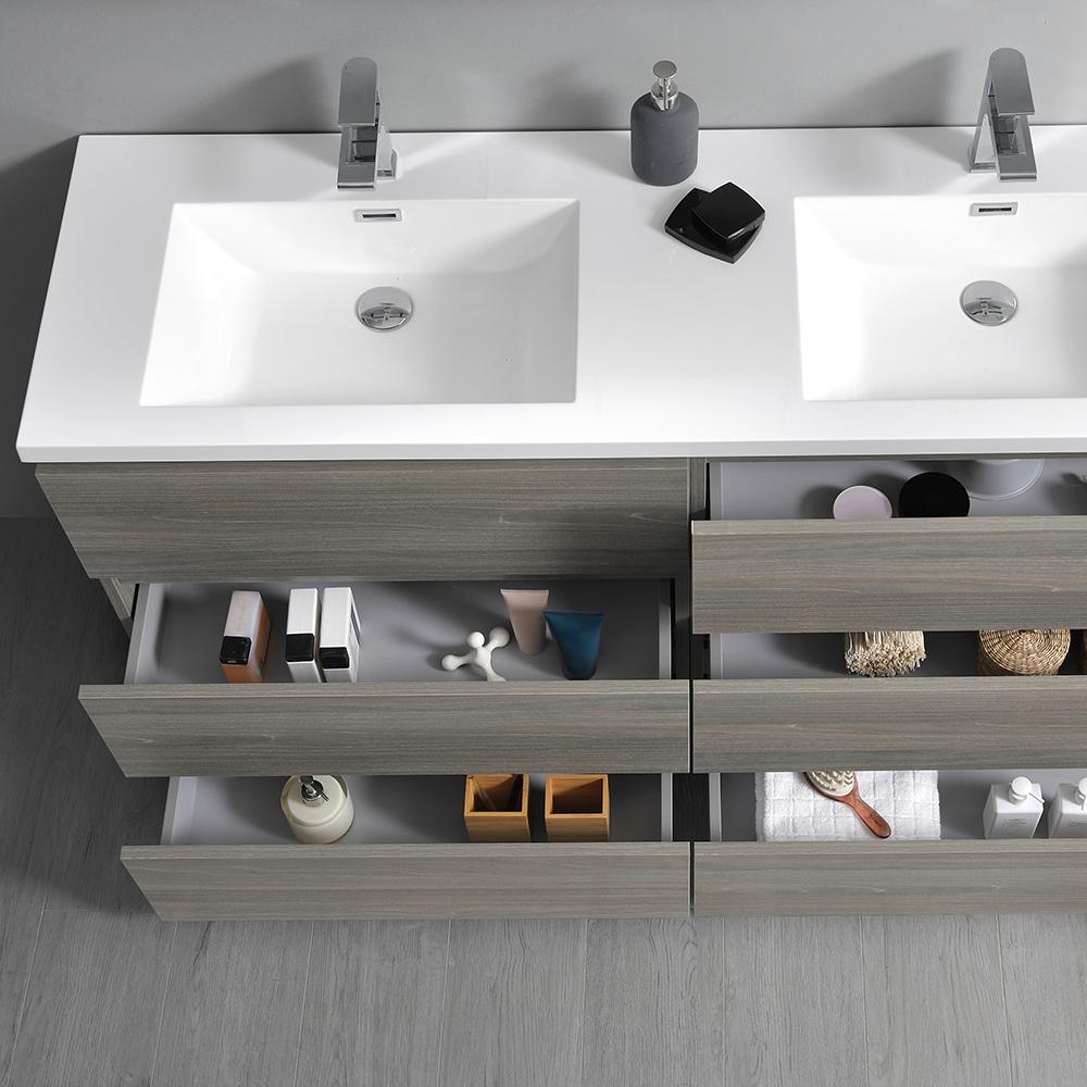 Fresca Lazzaro 72" Gray Wood Free Standing Double Sink Modern Bathroom Vanity w/ Medicine Cabinet