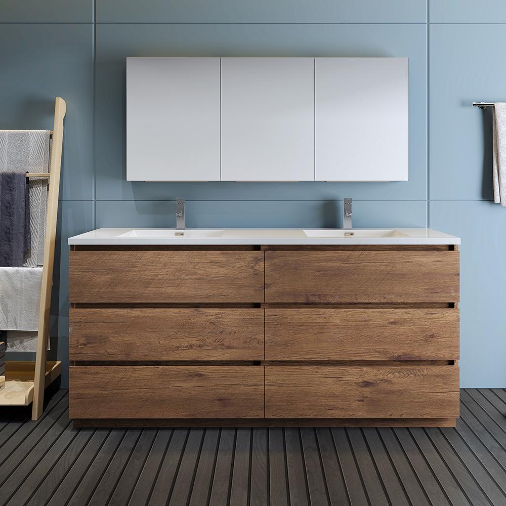 Fresca Lazzaro 72" Rosewood Free Standing Double Sink Modern Bathroom Vanity w/ Medicine Cabinet