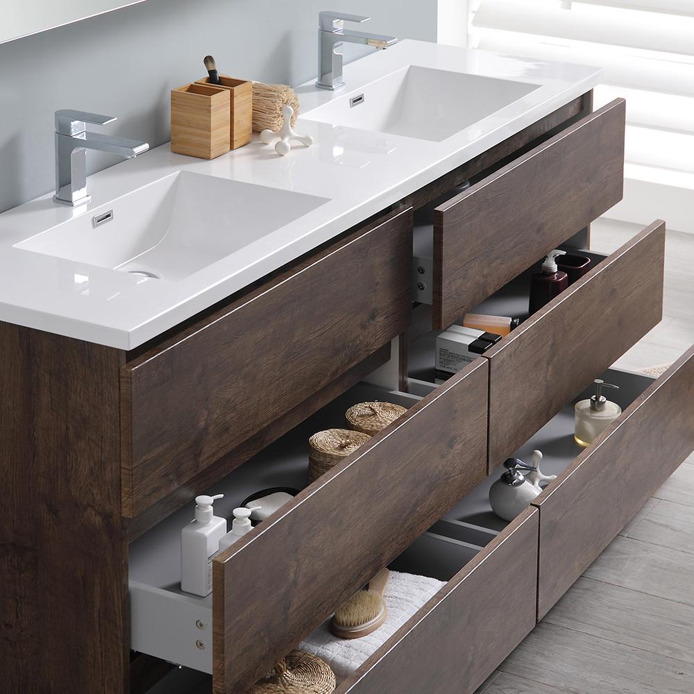 Fresca Lazzaro 72" Rosewood Free Standing Double Sink Modern Bathroom Vanity w/ Medicine Cabinet
