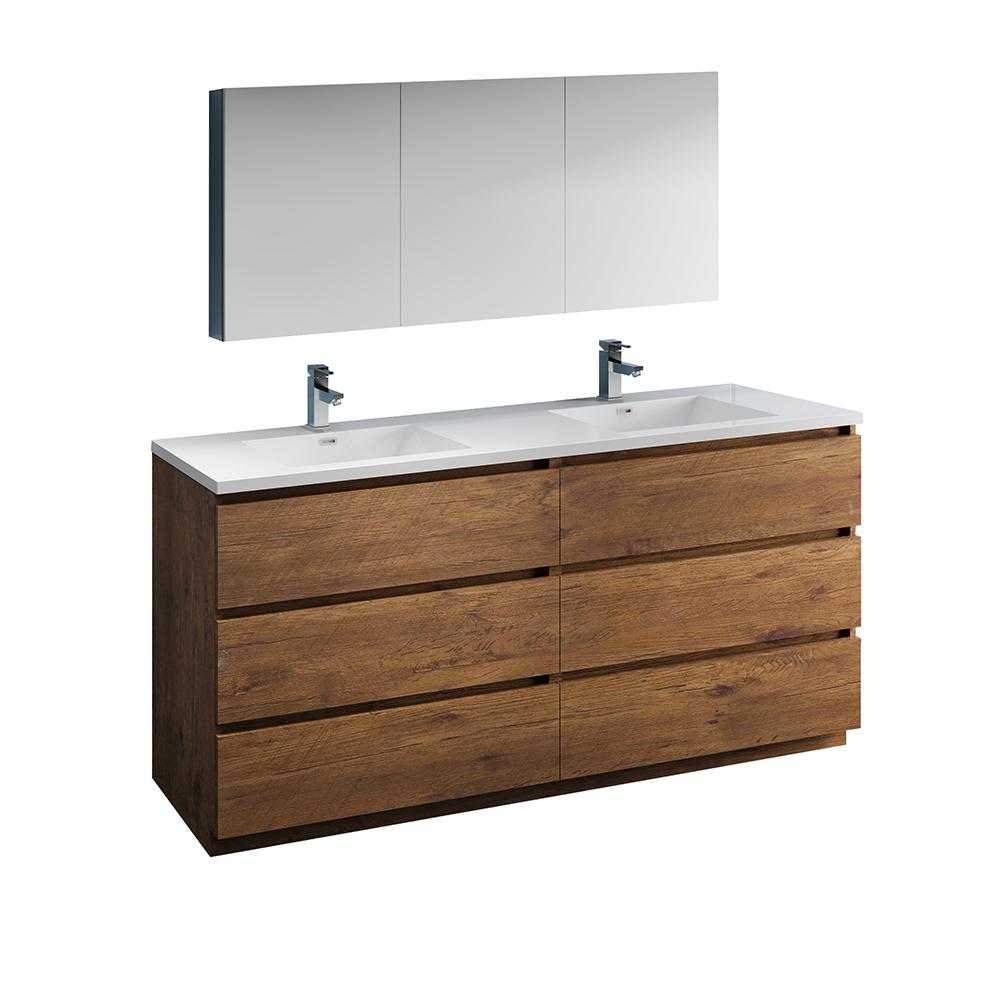 Fresca Lazzaro 72" Rosewood Free Standing Double Sink Modern Bathroom Vanity w/ Medicine Cabinet