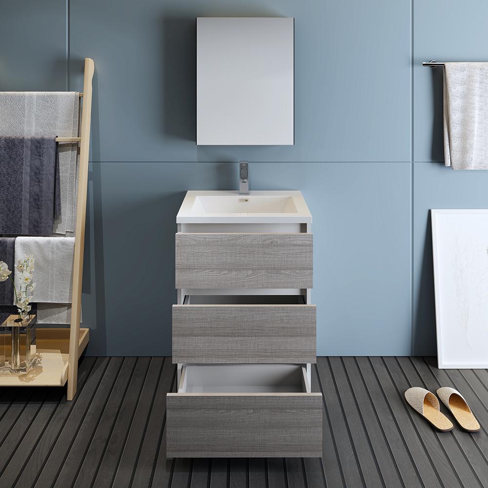 Fresca Lazzaro 24" Glossy Ash Gray Free Standing Modern Bathroom Vanity w/ Medicine Cabinet