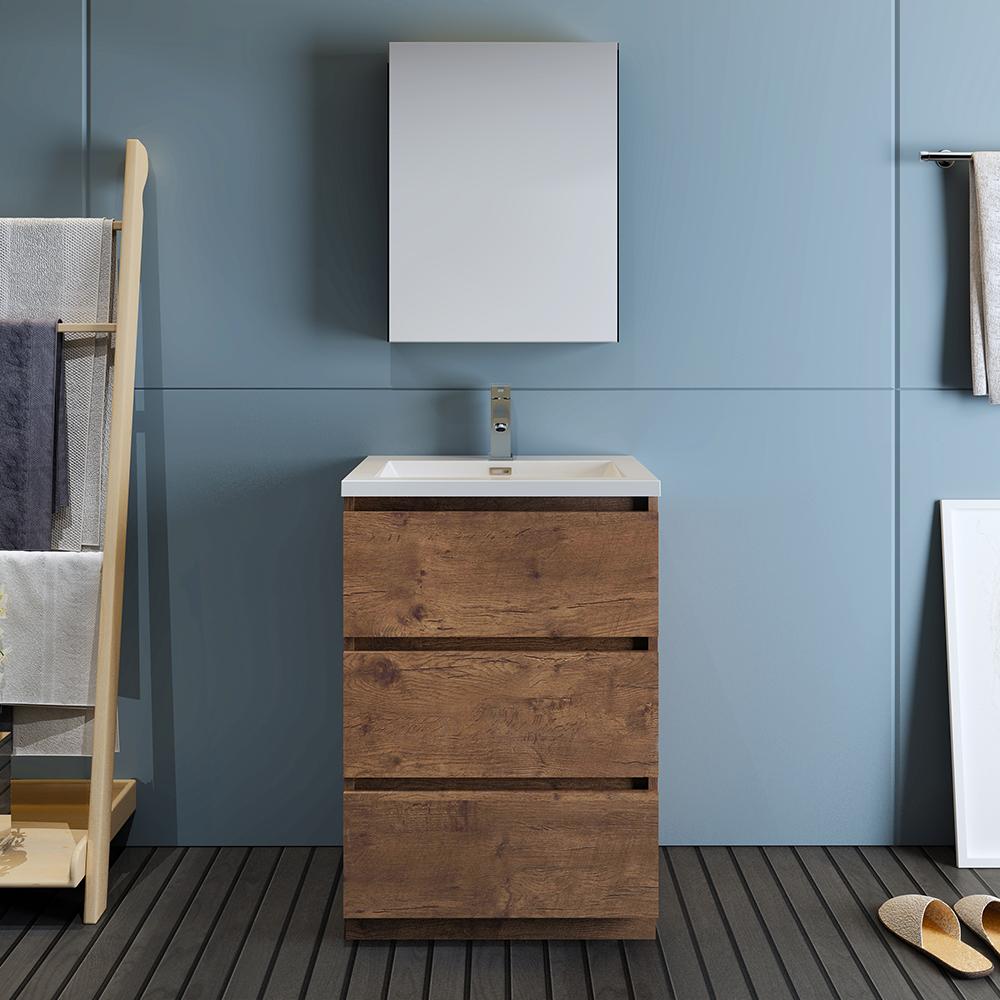 Fresca Lazzaro 24" Rosewood Free Standing Modern Bathroom Vanity w/ Medicine Cabinet