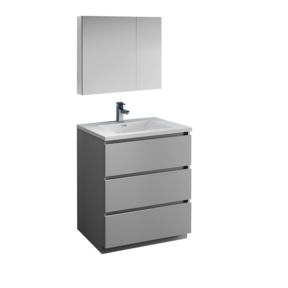 Fresca Lazzaro 30" Gray Free Standing Modern Bathroom Vanity w/ Medicine Cabinet