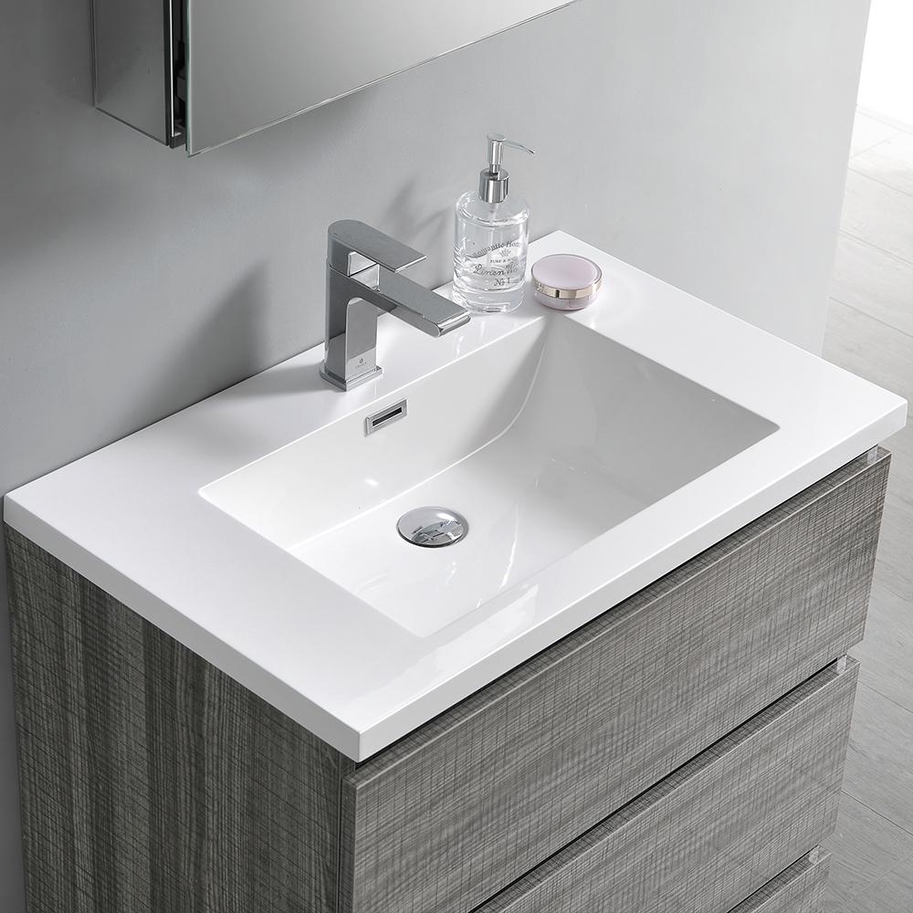 Fresca Lazzaro 30" Glossy Ash Gray Free Standing Modern Bathroom Vanity w/ Medicine Cabinet