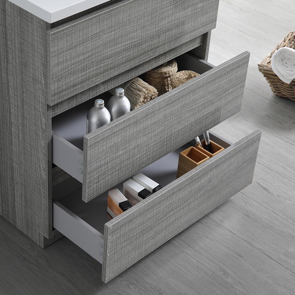 Fresca Lazzaro 30" Glossy Ash Gray Free Standing Modern Bathroom Vanity w/ Medicine Cabinet