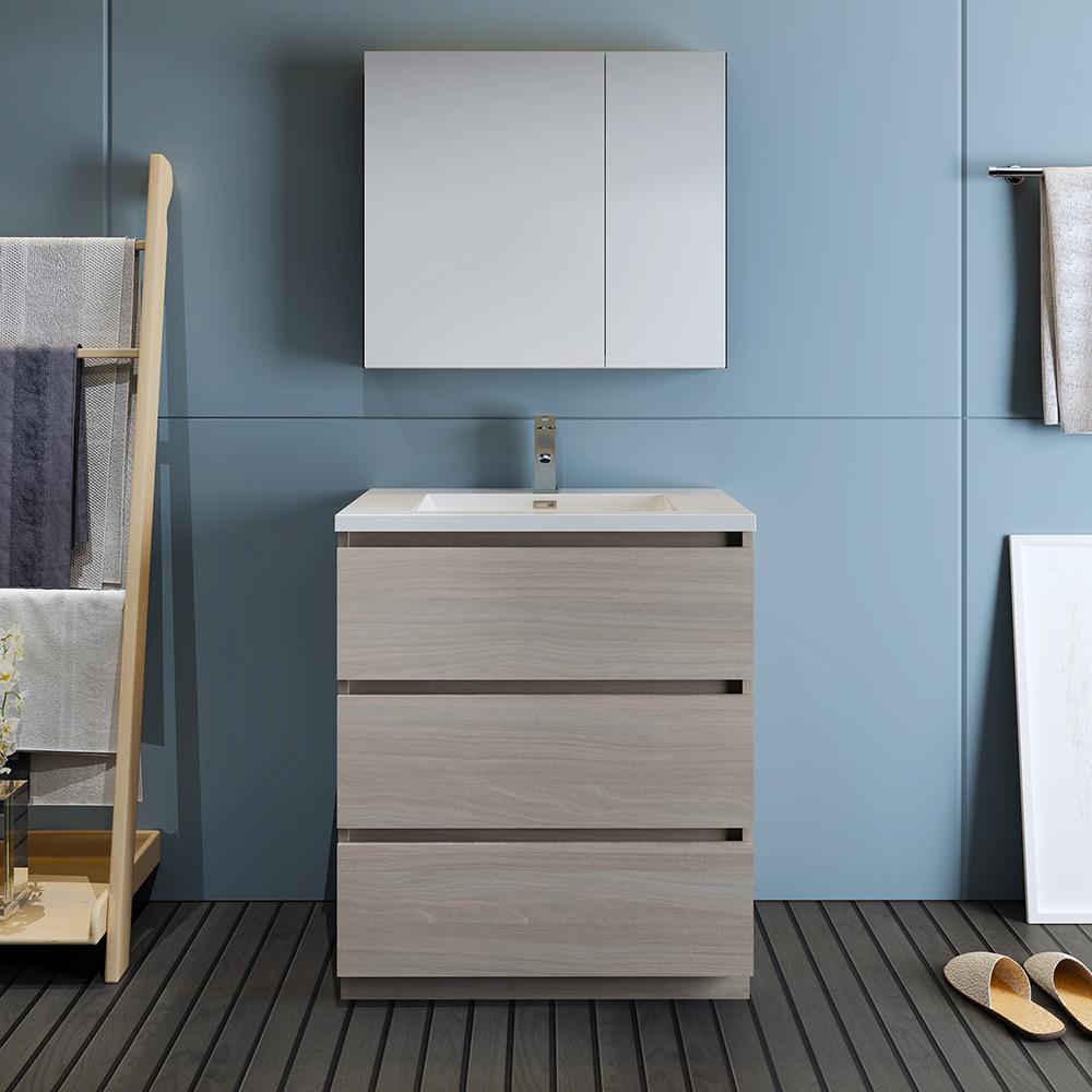 Fresca Lazzaro 30" Gray Wood Free Standing Modern Bathroom Vanity w/ Medicine Cabinet