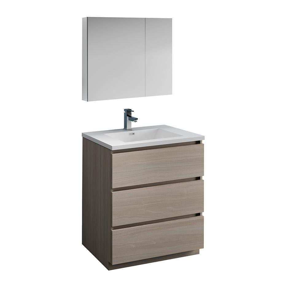 Fresca Lazzaro 30" Gray Wood Free Standing Modern Bathroom Vanity w/ Medicine Cabinet