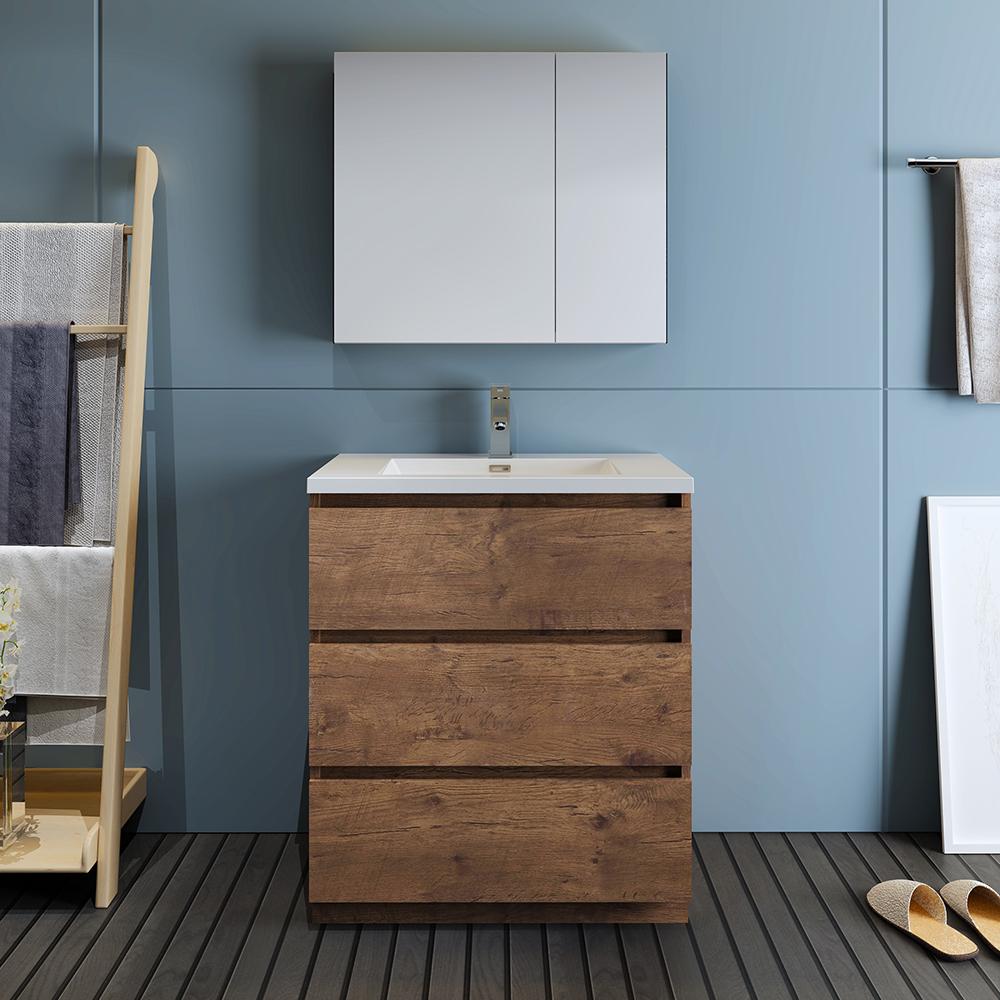Fresca Lazzaro 30" Rosewood Free Standing Modern Bathroom Vanity w/ Medicine Cabinet