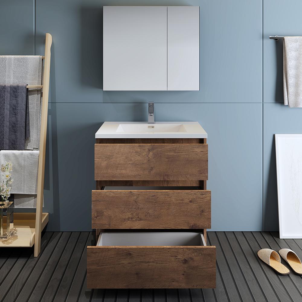 Fresca Lazzaro 30" Rosewood Free Standing Modern Bathroom Vanity w/ Medicine Cabinet