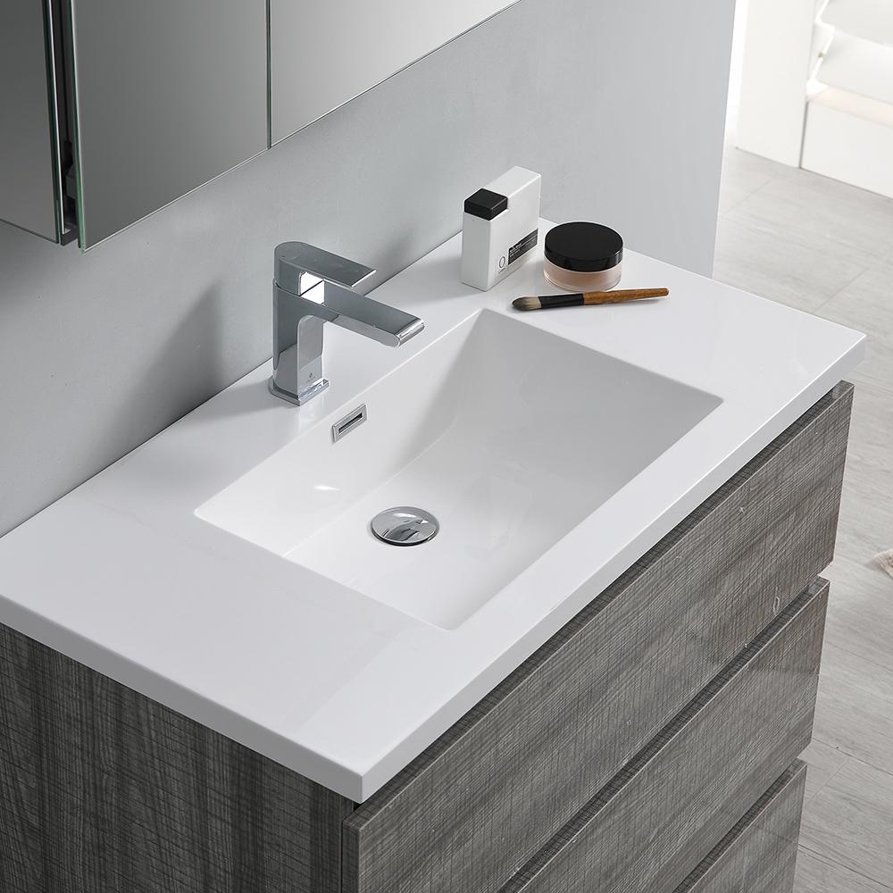 Fresca Lazzaro 36" Glossy Ash Gray Free Standing Modern Bathroom Vanity w/ Medicine Cabinet