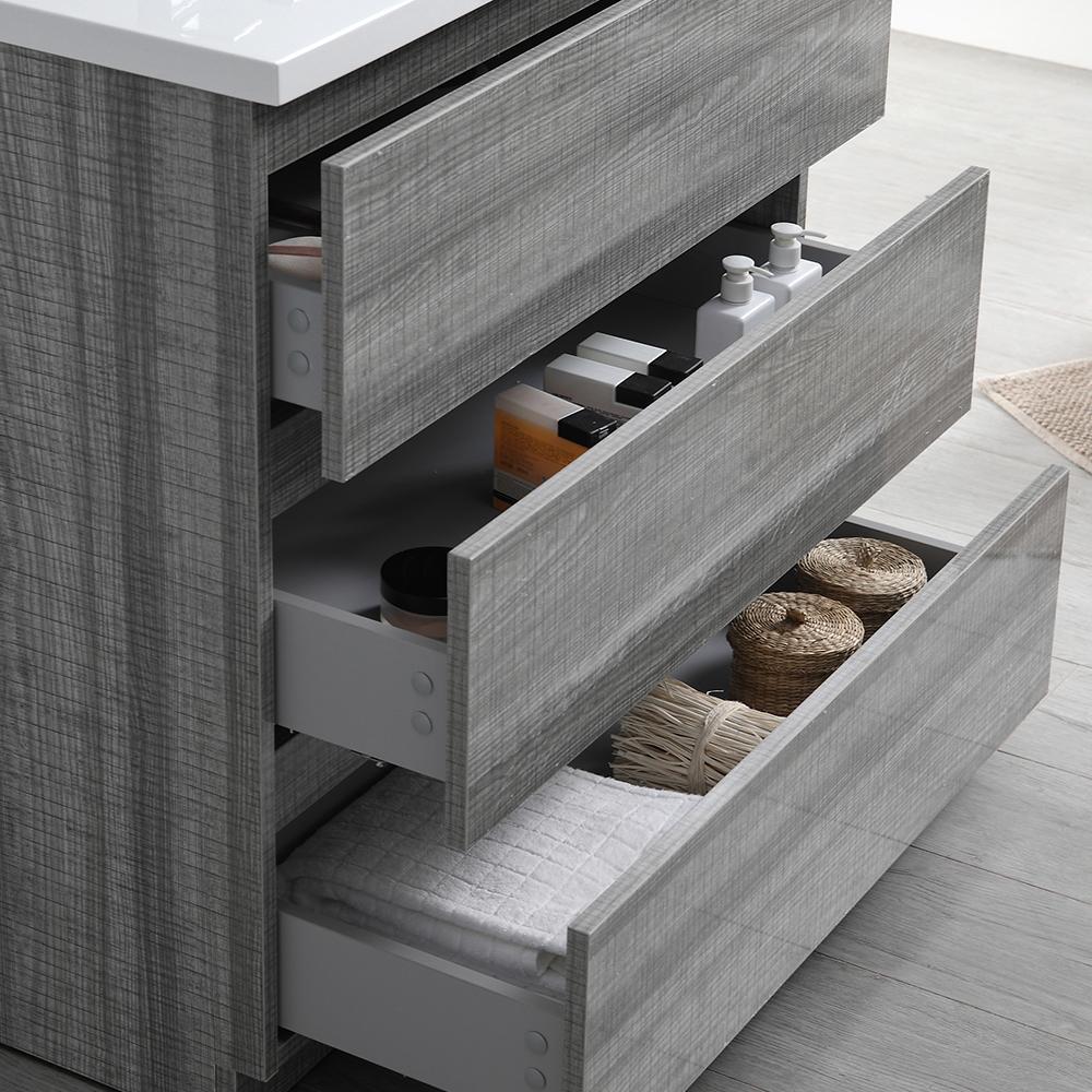 Fresca Lazzaro 36" Glossy Ash Gray Free Standing Modern Bathroom Vanity w/ Medicine Cabinet