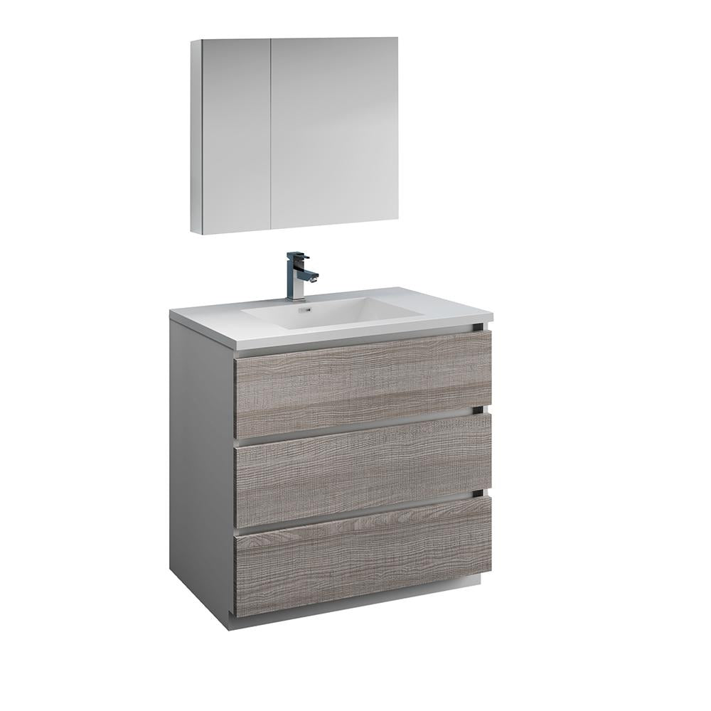 Fresca Lazzaro 36" Glossy Ash Gray Free Standing Modern Bathroom Vanity w/ Medicine Cabinet