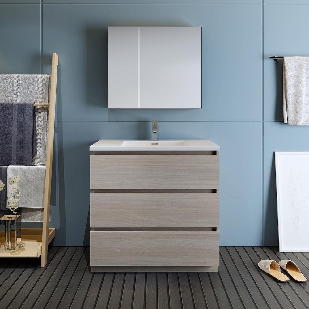 Fresca Lazzaro 36" Gray Wood Free Standing Modern Bathroom Vanity w/ Medicine Cabinet