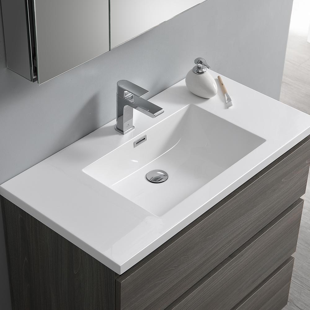 Fresca Lazzaro 36" Gray Wood Free Standing Modern Bathroom Vanity w/ Medicine Cabinet