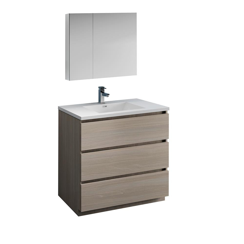 Fresca Lazzaro 36" Gray Wood Free Standing Modern Bathroom Vanity w/ Medicine Cabinet