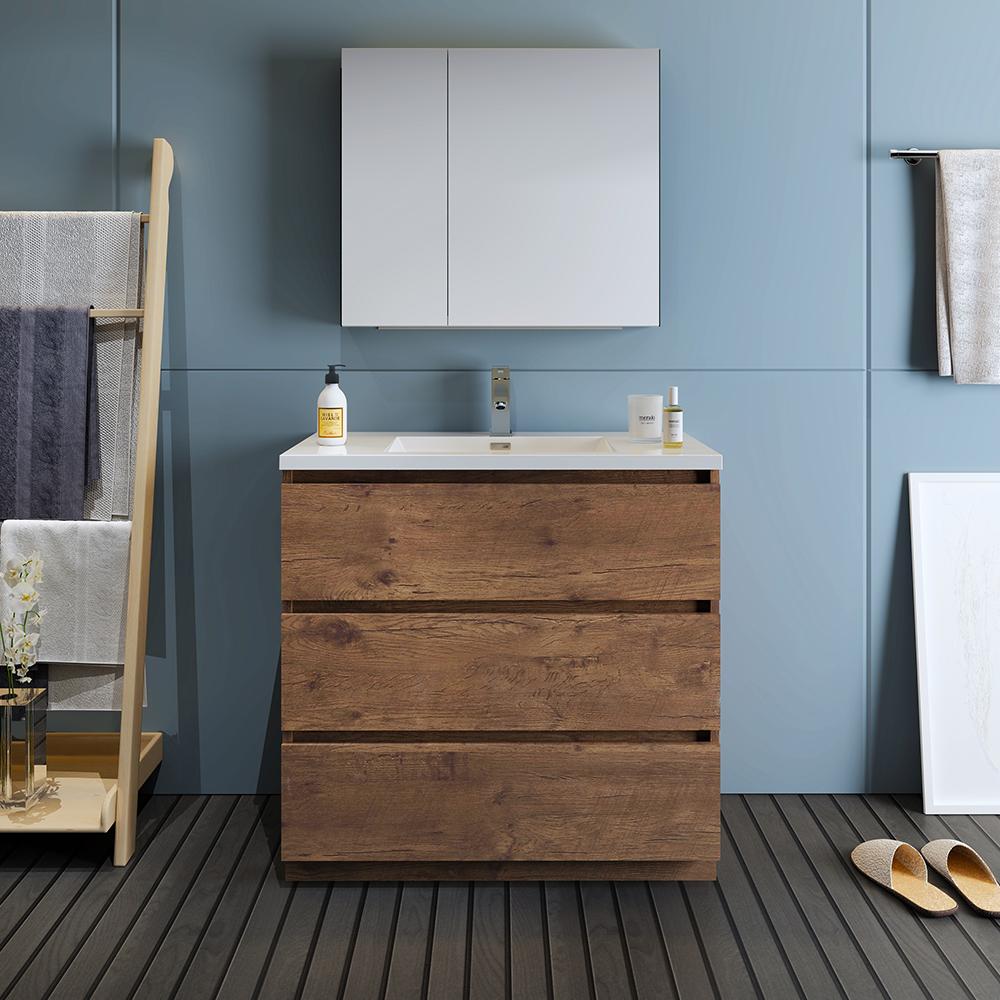 Fresca Lazzaro 36" Rosewood Free Standing Modern Bathroom Vanity w/ Medicine Cabinet