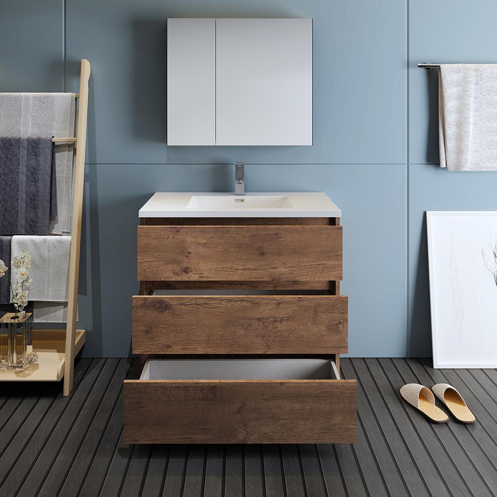 Fresca Lazzaro 36" Rosewood Free Standing Modern Bathroom Vanity w/ Medicine Cabinet