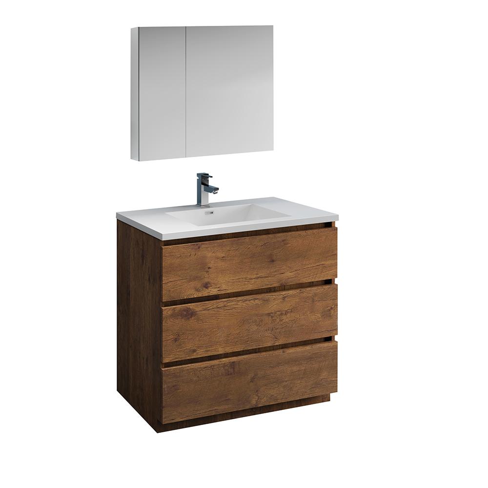 Fresca Lazzaro 36" Rosewood Free Standing Modern Bathroom Vanity w/ Medicine Cabinet