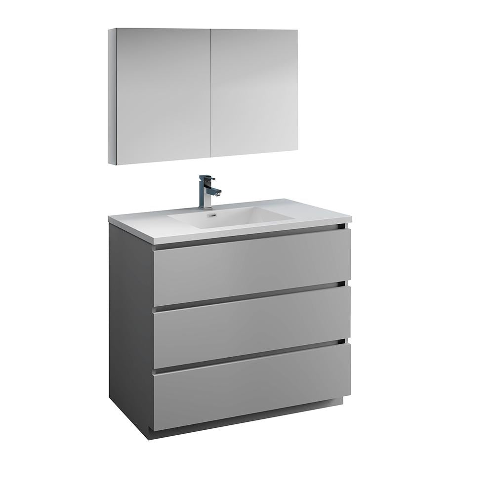 Fresca Lazzaro 42" Gray Free Standing Modern Bathroom Vanity w/ Medicine Cabinet