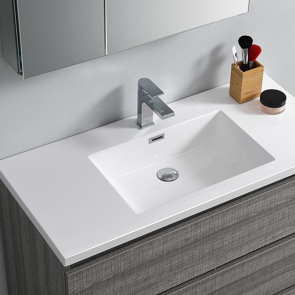 Fresca Lazzaro 42" Glossy Ash Gray Free Standing Modern Bathroom Vanity w/ Medicine Cabinet