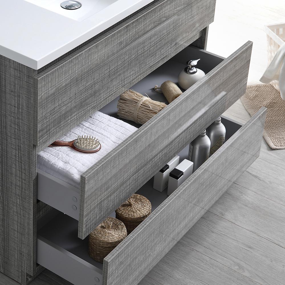 Fresca Lazzaro 42" Glossy Ash Gray Free Standing Modern Bathroom Vanity w/ Medicine Cabinet