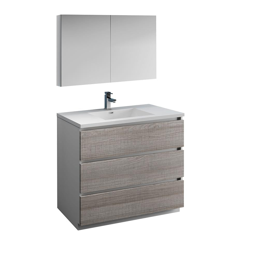 Fresca Lazzaro 42" Glossy Ash Gray Free Standing Modern Bathroom Vanity w/ Medicine Cabinet