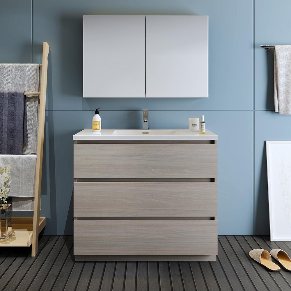Fresca Lazzaro 42" Gray Wood Free Standing Modern Bathroom Vanity w/ Medicine Cabinet