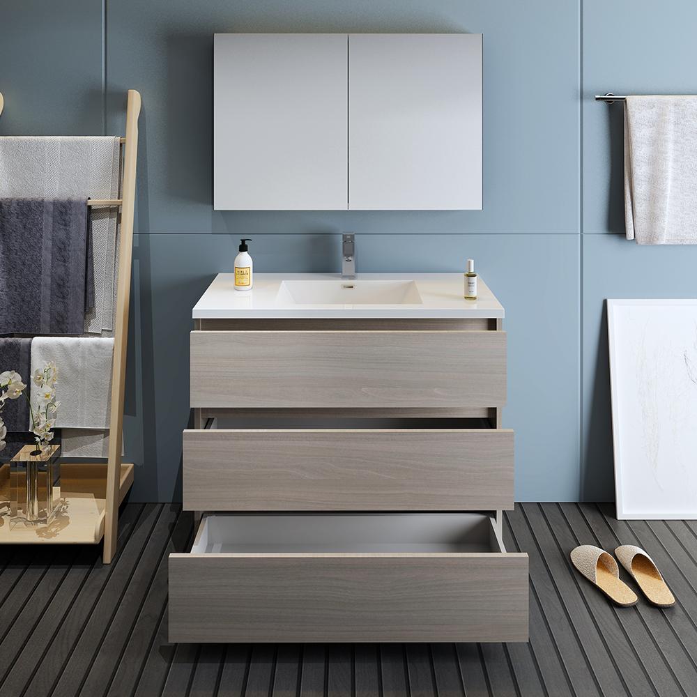 Fresca Lazzaro 42" Gray Wood Free Standing Modern Bathroom Vanity w/ Medicine Cabinet