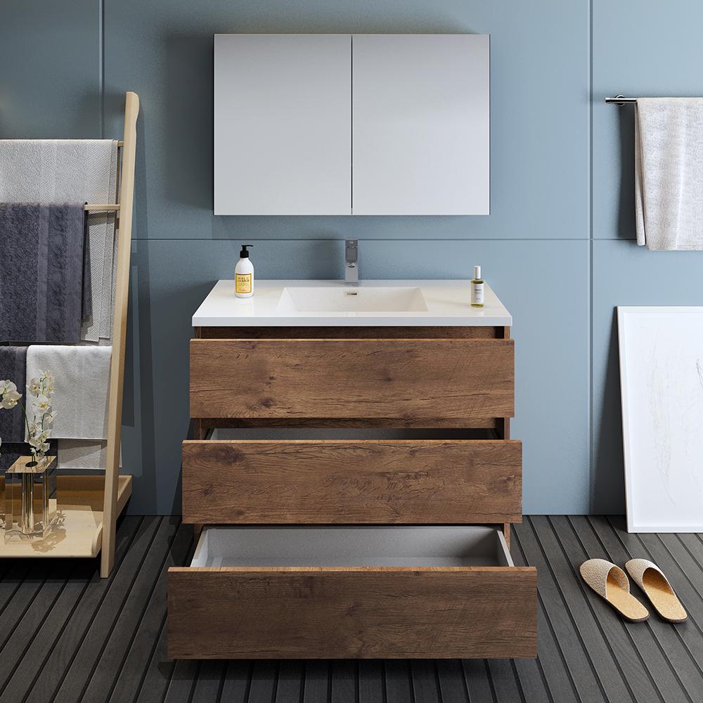 Fresca Lazzaro 42" Rosewood Free Standing Modern Bathroom Vanity w/ Medicine Cabinet
