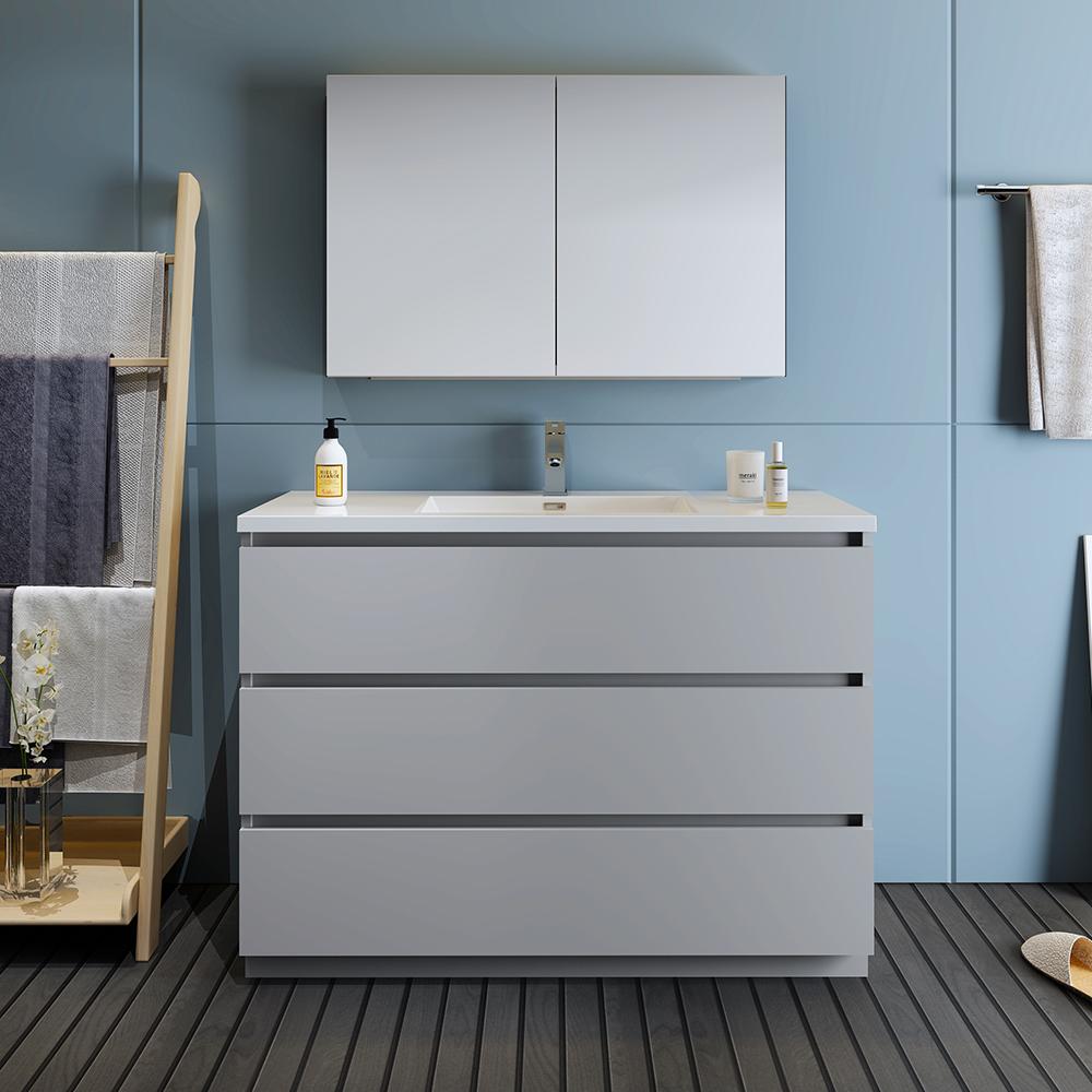 Fresca Lazzaro 48" Gray Free Standing Modern Bathroom Vanity w/ Medicine Cabinet