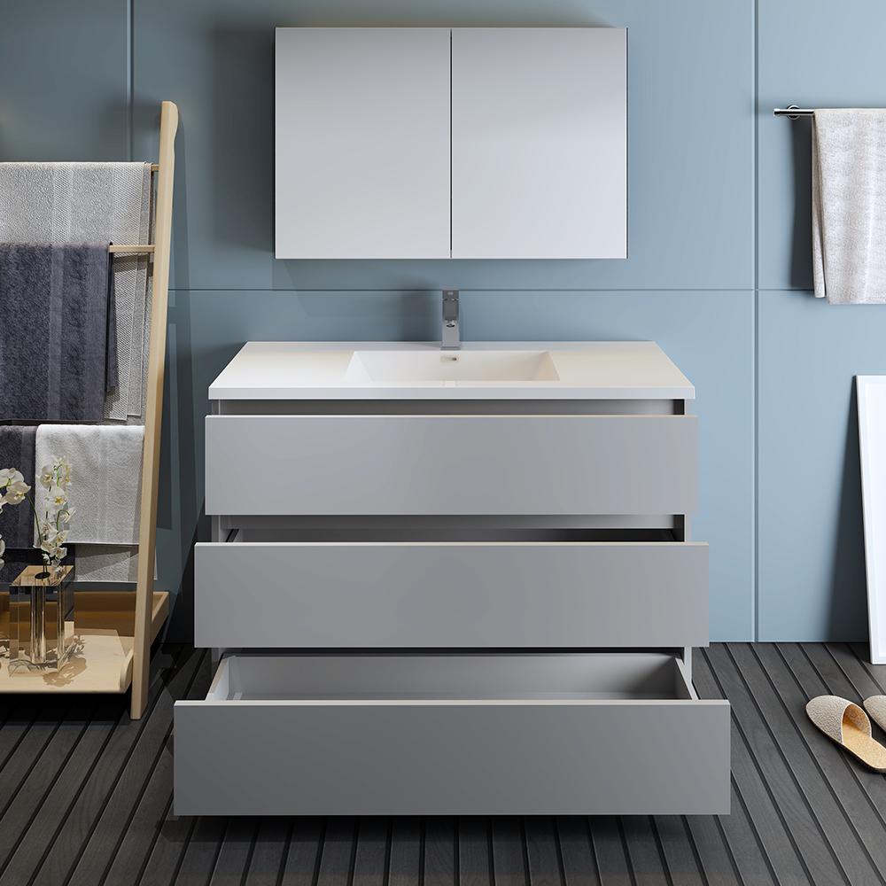 Fresca Lazzaro 48" Gray Free Standing Modern Bathroom Vanity w/ Medicine Cabinet
