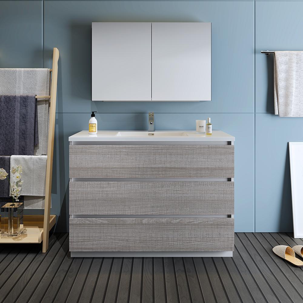 Fresca Lazzaro 48" Glossy Ash Gray Free Standing Modern Bathroom Vanity w/ Medicine Cabinet