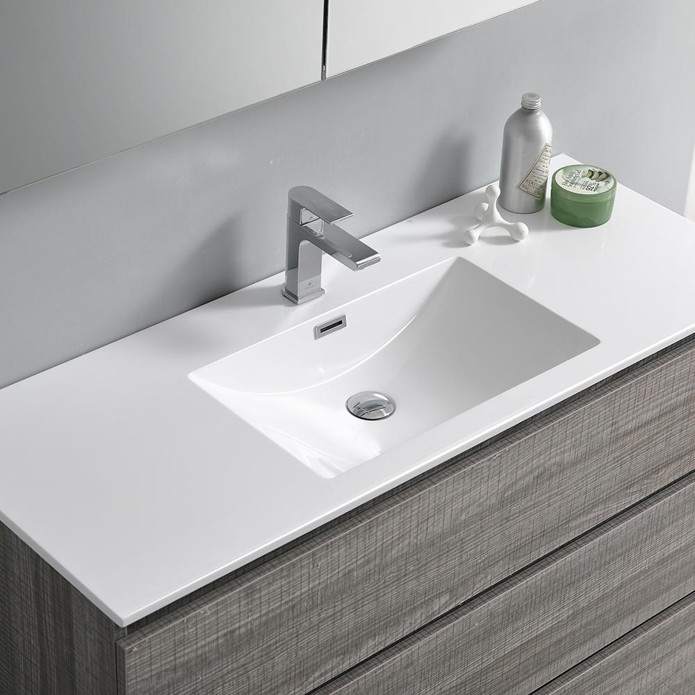 Fresca Lazzaro 48" Glossy Ash Gray Free Standing Modern Bathroom Vanity w/ Medicine Cabinet
