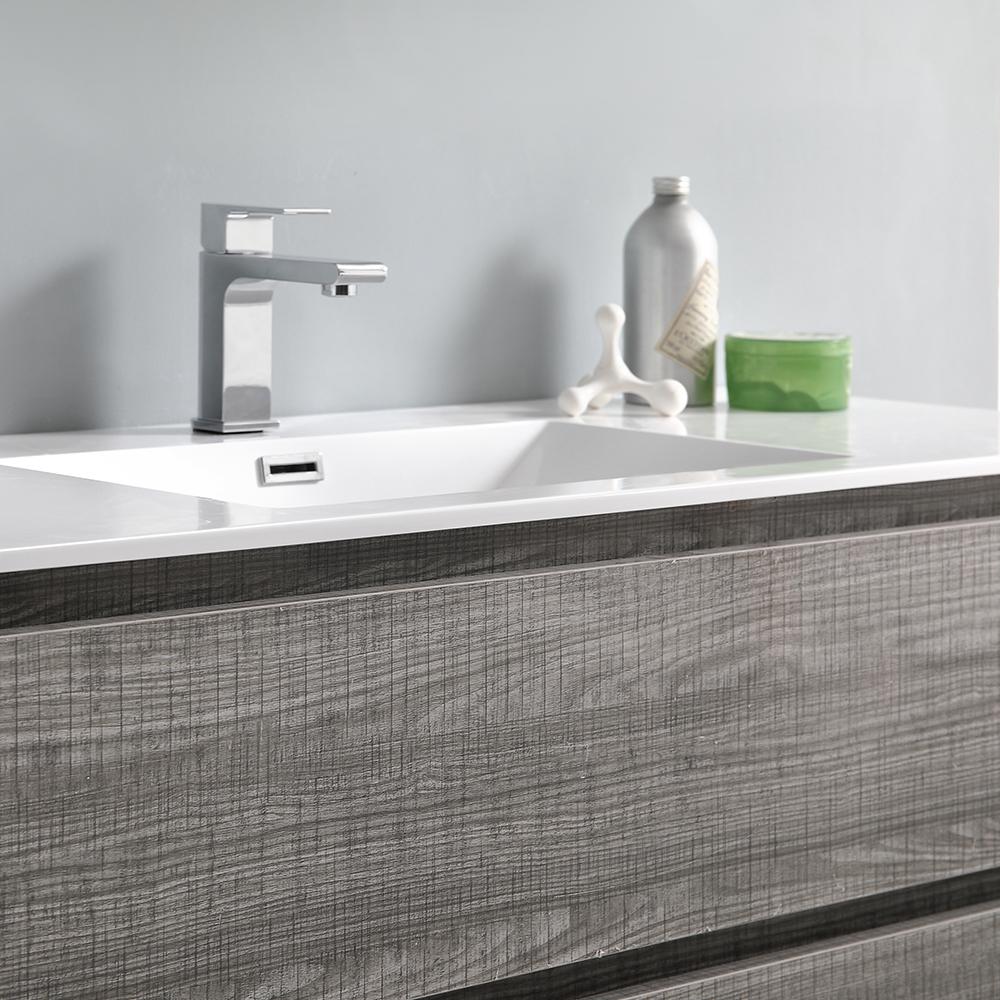 Fresca Lazzaro 48" Glossy Ash Gray Free Standing Modern Bathroom Vanity w/ Medicine Cabinet