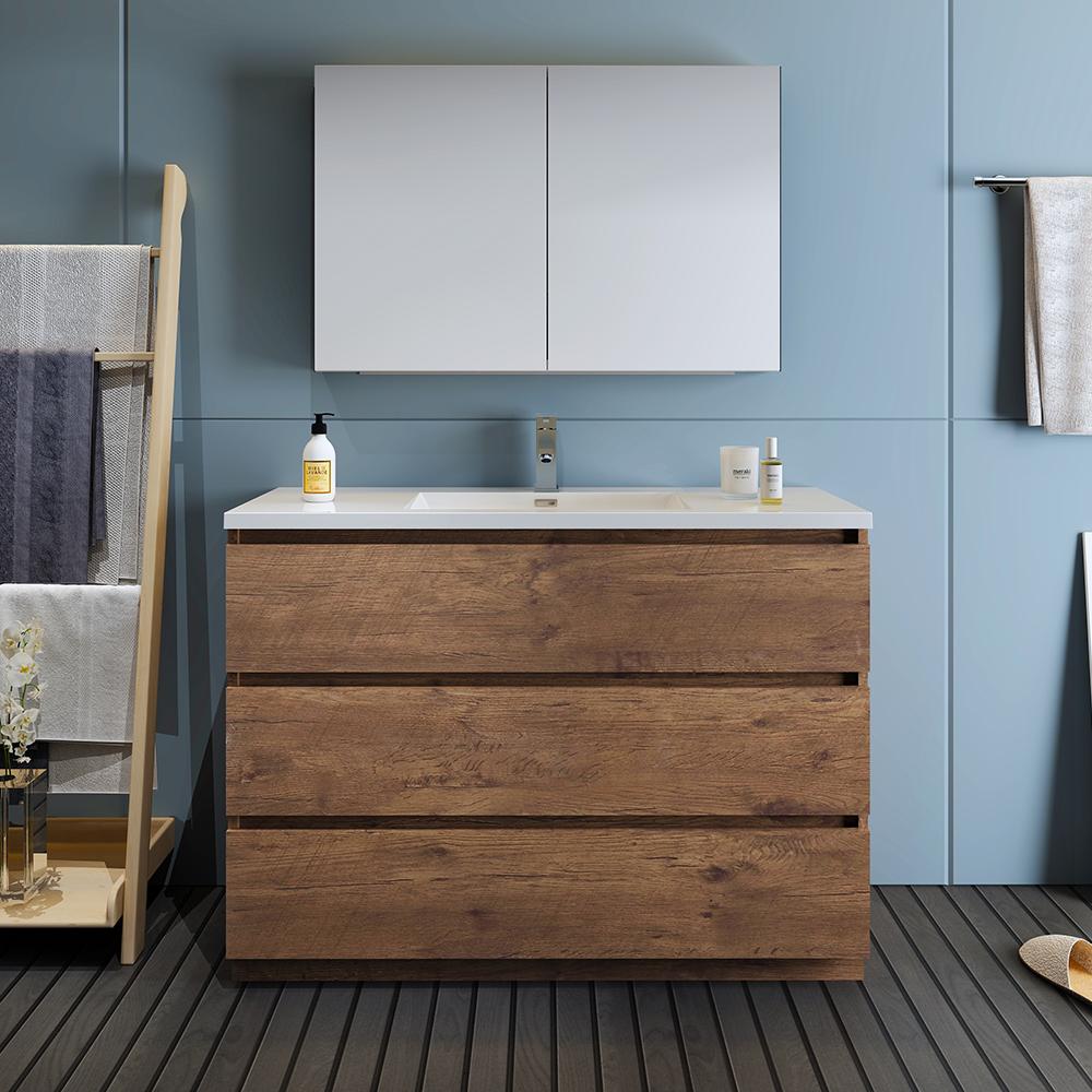 Fresca Lazzaro 48" Rosewood Free Standing Modern Bathroom Vanity w/ Medicine Cabinet
