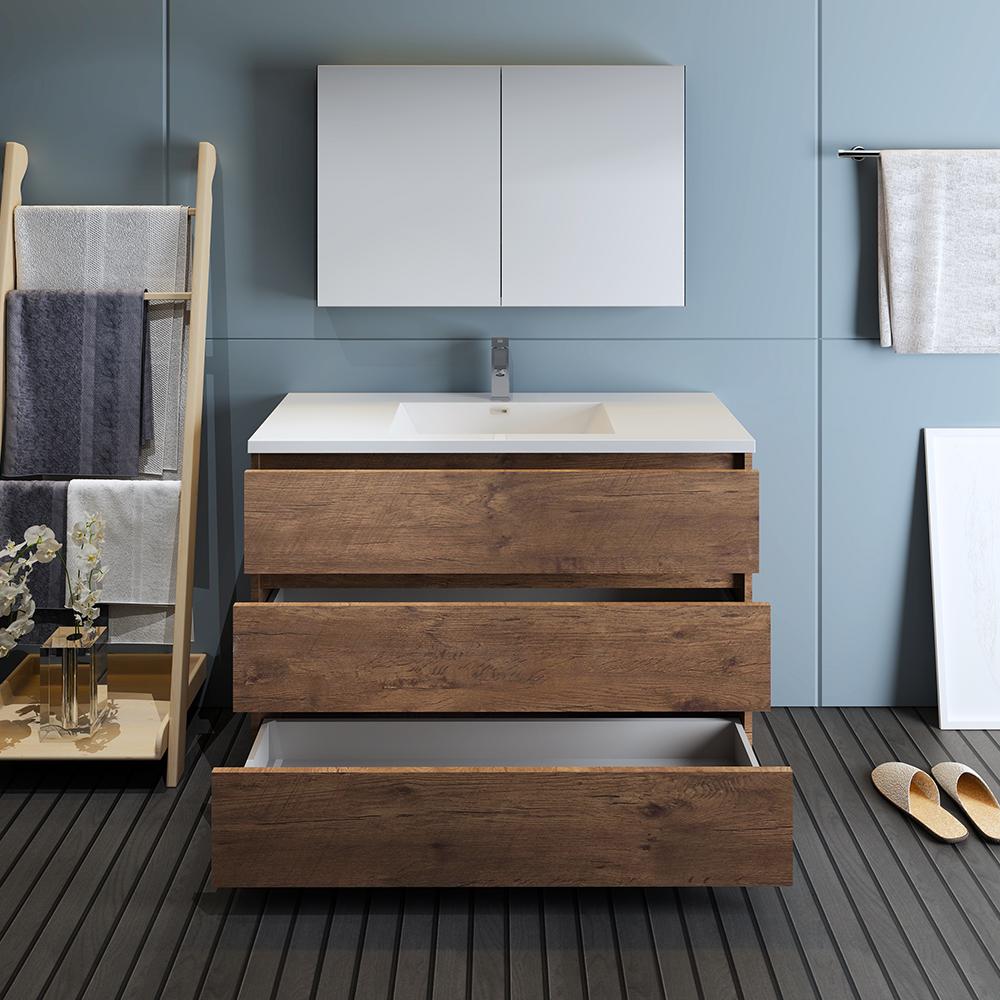Fresca Lazzaro 48" Rosewood Free Standing Modern Bathroom Vanity w/ Medicine Cabinet