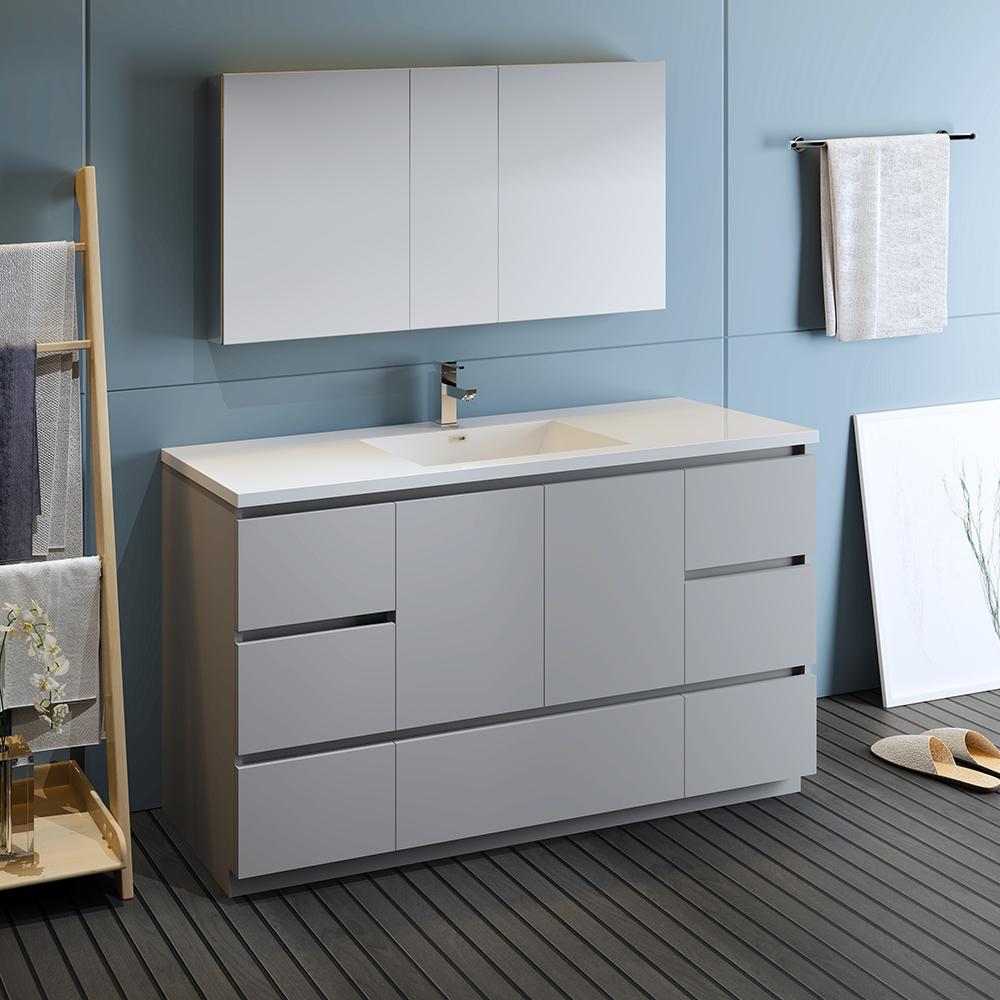 Fresca-Lazzaro-60"-Gray-Free-Standing-Single-Sink-Modern-Bathroom-Vanity-w/-Medicine-Cabinet-(FVN9360GR-S)