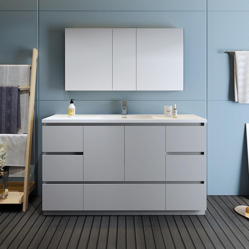 Fresca Lazzaro 60" Gray Free Standing Single Sink Modern Bathroom Vanity w/ Medicine Cabinet