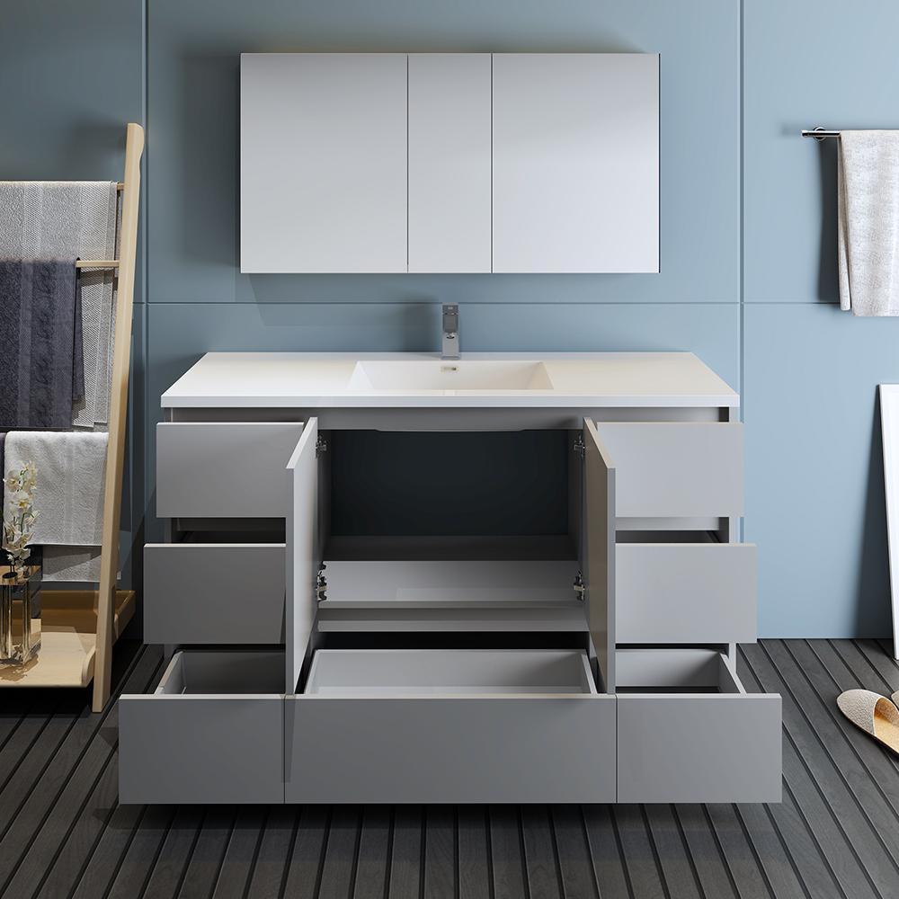 Fresca Lazzaro 60" Gray Free Standing Single Sink Modern Bathroom Vanity w/ Medicine Cabinet