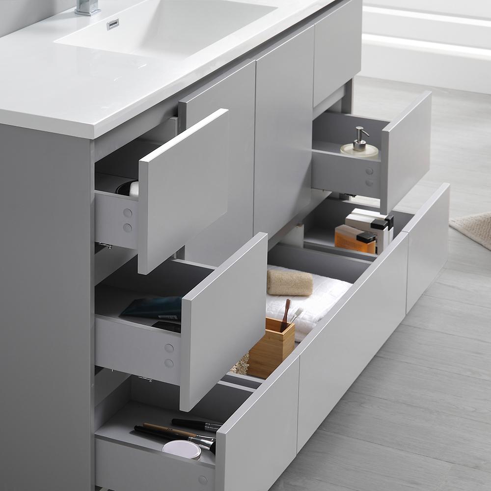 Fresca Lazzaro 60" Gray Free Standing Single Sink Modern Bathroom Vanity w/ Medicine Cabinet