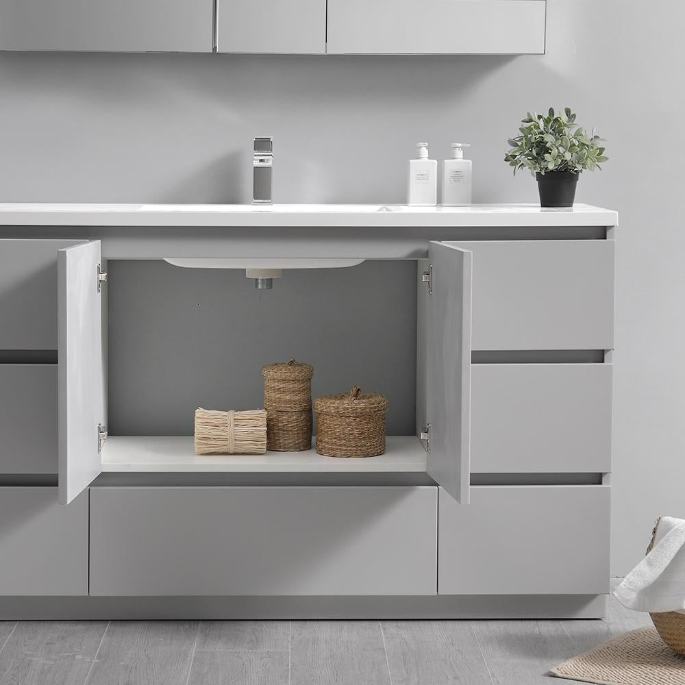 Fresca Lazzaro 60" Gray Free Standing Single Sink Modern Bathroom Vanity w/ Medicine Cabinet