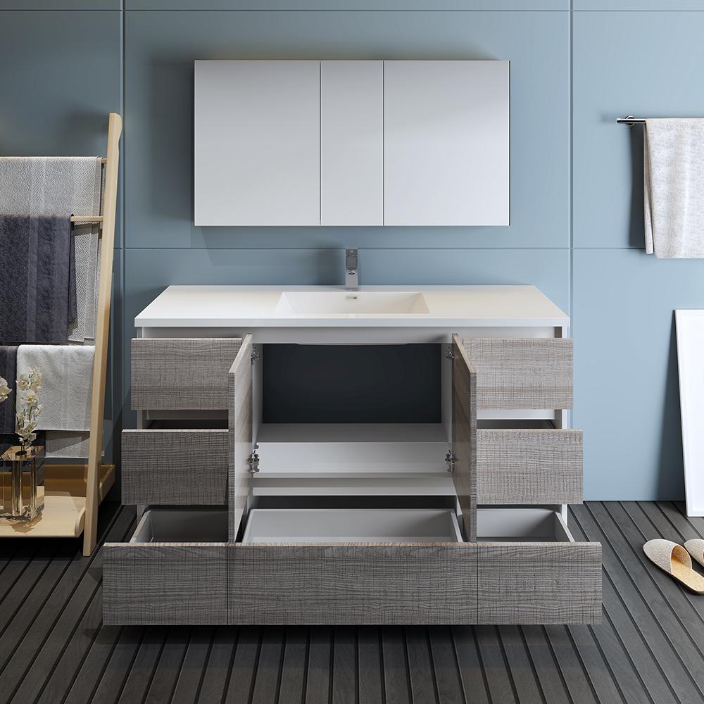 Fresca Lazzaro 60" Glossy Ash Gray Free Standing Single Sink Modern Bathroom Vanity w/ Medicine Cabinet